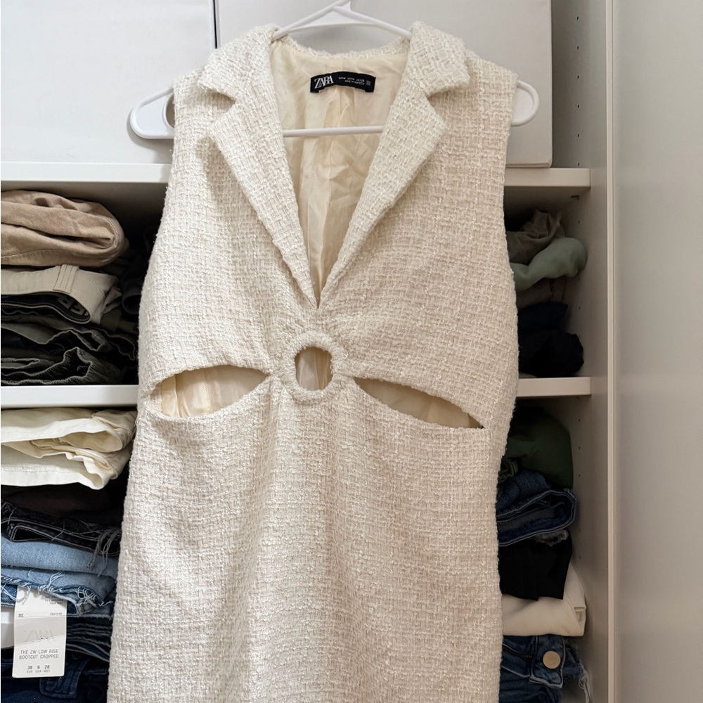 Zara Cream Textured Backless Dress